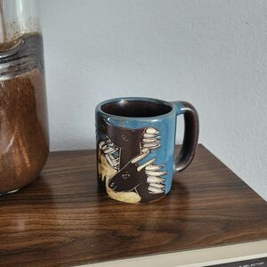 Mara Stoneware Signed Southwestern Running Wild Horses Mug 16 Oz Made in Mexico